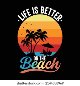 La vida es mejor en la plantilla de vector de diseño de camisetas de playa