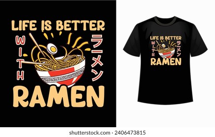 Camiseta "La vida es mejor con ramen", una manera informal y divertida de expresar tu amor por el ramen. Este acogedor restaurante de diseño minimalista refleja la esencia de esta amada cocina.