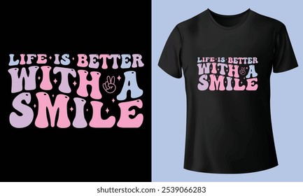 Life is better with a smile Designs, Groovy Design, Life is better with a smile Retro Png, Trendy Png, Retro Shirt Designs, Boho Retro Png