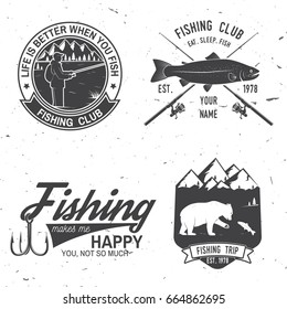 Life is better when you fish. Vector illustration. Concept for shirt or logo, print, stamp or tee. Vintage typography design with Fisherman, river, rainbow trout, bear and mountain silhouette.