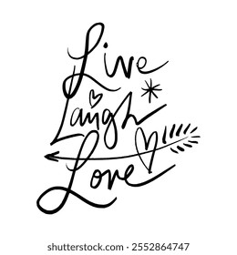 Life Is Better When You Are Laughing lettering isolated black brush hand-written clip-art. Hand-drawn colorful calligraphy phrase. Vector sign illustration on background with decor elements in memphis