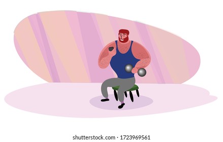 
The life of a big man in a new normal way after spreading the Coronavirus covid 19, working at home and perform other tasks via smartphone.