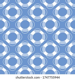Life bouy nautical pattern design. Fun vector seaside bouyancy aid seamless repeat in blue.