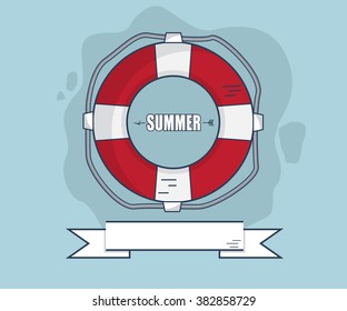 Life Bouy In Summer With Ribbon Flat Design Vector Illustration