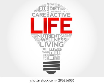 Life bulb word cloud, health concept