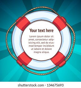 Life Buoy Banner. Buoy With Place For Text On The Marine Color Background