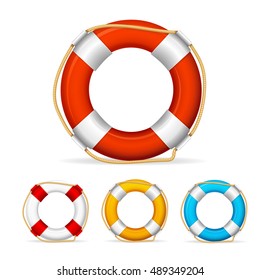 Life Buoy Color Icon Set. Ship Element. Realistic Vector illustration of Four lifebuoys.