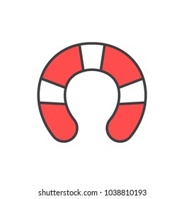 Life buoy flat line colored icon. 
