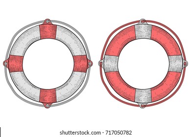 Life buoy. Hand drawn sketch. Vector illustration isolated on white background