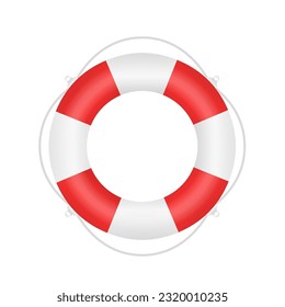 Life Buoy. Help SOS Concept. Shipwreck rescue equipment. Inflatable sos, help symbol. Survival water float. Vector white and red lifeguard. Travelling and adventure symbol. Vector illustration