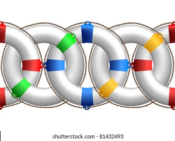 life buoy horizontal pattern, abstract seamless border; vector art illustration