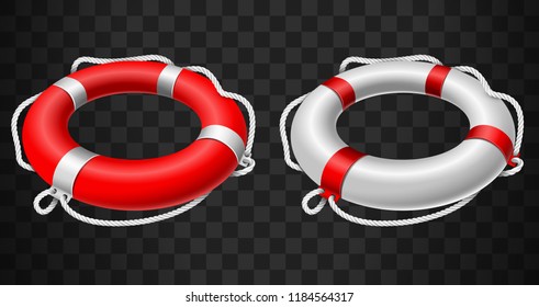 Life buoy icon red and white on black background