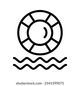 Life buoy icon. Rescue Ring Sign, Safety Buoy Icon. Beach Swimming Lifesaver. Vector Illustration. Customizable thin line illustration.  Editable stroke.