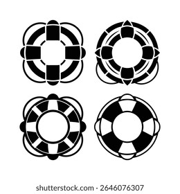 Life Buoy Icon Set Símbolos de Vetor de Silhueta de Anel Lifesaver Preto para Segurança e Resgate Design	