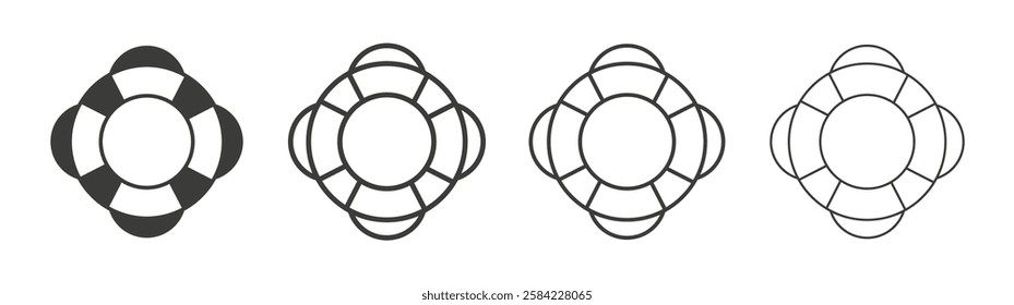 Life buoy icons set. Liner outlined and flat black color