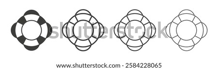 Life buoy icons set. Liner outlined and flat black color