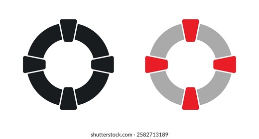 Life buoy icons set vectors black and colored style