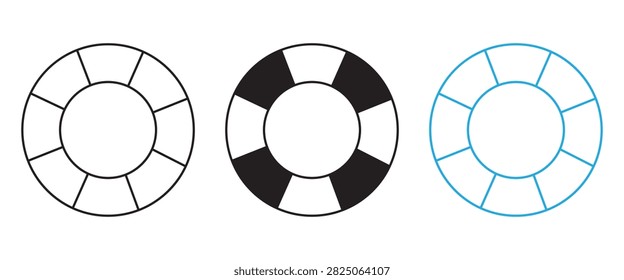 Life Buoy and Lifesaver Ring Icon Collection, Nautical Safety Floatation Device Symbols in Outline and Black White Designs, Water Rescue and Emergency Equipment Illustration