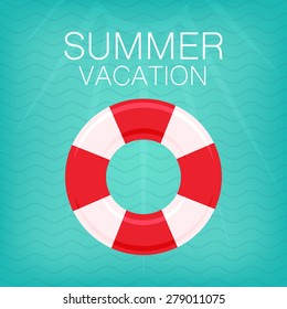 Life Buoy on Waves Background Vector Illustration