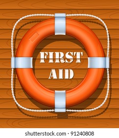 life buoy on wood background vector illustration