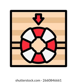 Life Buoy outline color icon, mini illustration for ocean, marine, sea and nautical UI, UX kit, app and web development, digital or print.