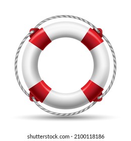 Life buoy. Realistic safety marine lifebuoy with rope, help lifeguard inflatable rexcue float lifebuoys, lifeguarding item, rescues element, emergency rescuing flotation lifesaver