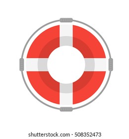 Life Buoy with Rope On White Background. Flat Design Style Vector illustration of red web icon. Ring lifeguard, saver concept symbol