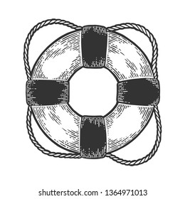 Life buoy sketch engraving vector illustration. Scratch board style imitation. Hand drawn image.