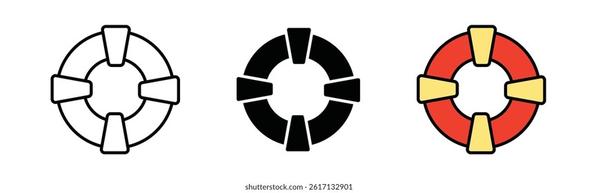 Life buoy vector icon, three different style in stroke, fill and color fill, vector illustration, isolated on white background