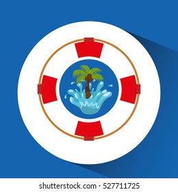 life buoy water splash palm summer vacation vector illustration