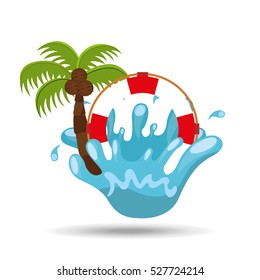life buoy water splash palm summer vacation vector illustration