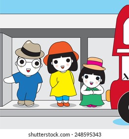 Life is a Bus Stop. The Journey Begins when  Boarding the Bus illustration set