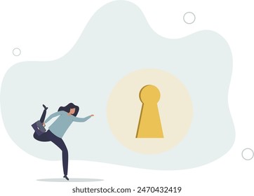 Life changing opportunity, enter career success door or success in work, new challenge or doorway to bright future.flat vector illustration.