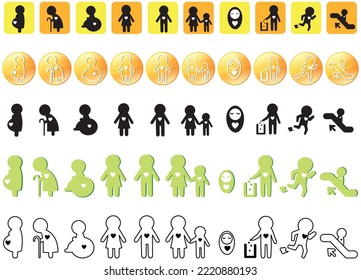 life circle or stages stickers in white,yellow,orange,green and black color vector illustration
