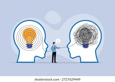 Life Coach desemaranhando pensamentos complexos e ajudando um cliente a encontrar clareza e novas ideias 2d ilustração vetor plana