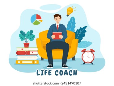 Life Coach Vector Illustration for Consultation, Education, Motivation, Mentoring Perspective and Self Coaching in Business Flat Cartoon Background