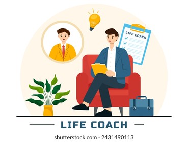 Life Coach Vector Illustration for Consultation, Education, Motivation, Mentoring Perspective and Self Coaching in Business Flat Cartoon Background