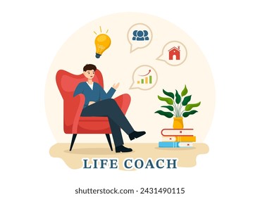 Life Coach Vector Illustration for Consultation, Education, Motivation, Mentoring Perspective and Self Coaching in Business Flat Cartoon Background