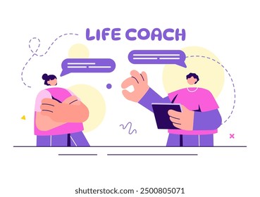 Ilustración vectorial de Coach de Vida para Consulta, Educación, Motivación, Perspectiva de Mentoría y Autoentrenamiento en Fondo de Dibujos Animados Planos de Negocios