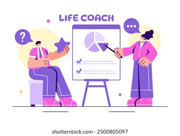 Life Coach Vector Illustration for Consultation, Education, Motivation, Mentoring Perspective and Self Coaching in Business Flat Cartoon Background