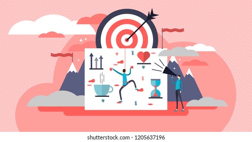 Life coach vector illustration. Self growth work artistic flat poster with mentor or coach. Personal education about motivation, inspiration and life strategy to success.