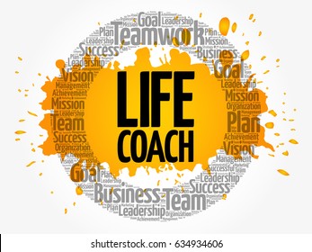 Colección de nube de palabras de entrenador de vida, concepto de negocio