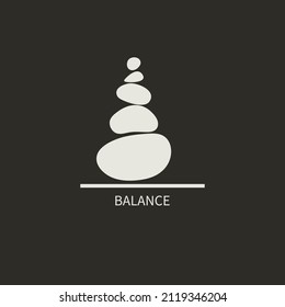 Entrenamiento de vida, icono de equilibrio. Piedras, logo budista. Símbolo zen de equilibrio y estabilidad