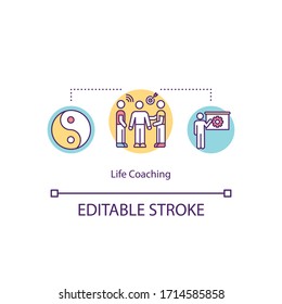 Life coaching concept icon. Advice on career and life balance. Expert training. Consultant for personal growth idea thin line illustration. Vector isolated outline RGB color drawing. Editable stroke