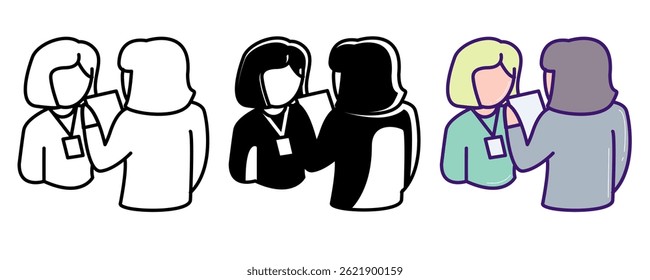 Life Coaching icon represented by coach, client Line, Filled, Color style.