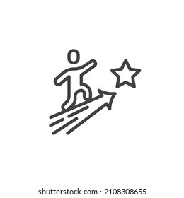 Life Coaching line icon. Man with arrow and star linear style sign for mobile concept and web design. Motivation, Success outline vector icon. Symbol, logo illustration. Vector graphics