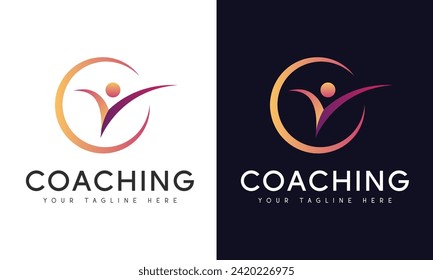 Life Coaching Logo Design Human with Correct Tick Logotype Success Achievement