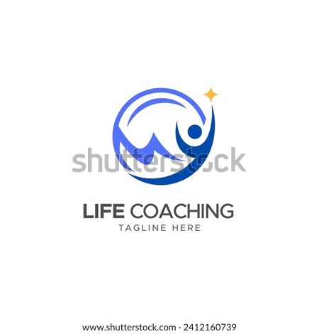 Life Coaching Logo Vector in Blue and Yellow Color. Lens and mountain illustration.