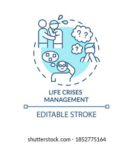 Life crises management concept icon. Life-altering crisis strike idea thin line illustration. Personal-crisis management. Stress high level. Vector isolated outline RGB color drawing. Editable stroke