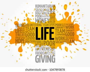 LIFE cross word cloud collage, social concept background